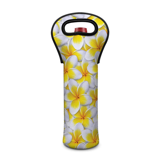 Frangipani Flower Print Single Neoprene Wine Tote