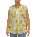 Frangipani Flower Print Sleeveless Baseball Jersey