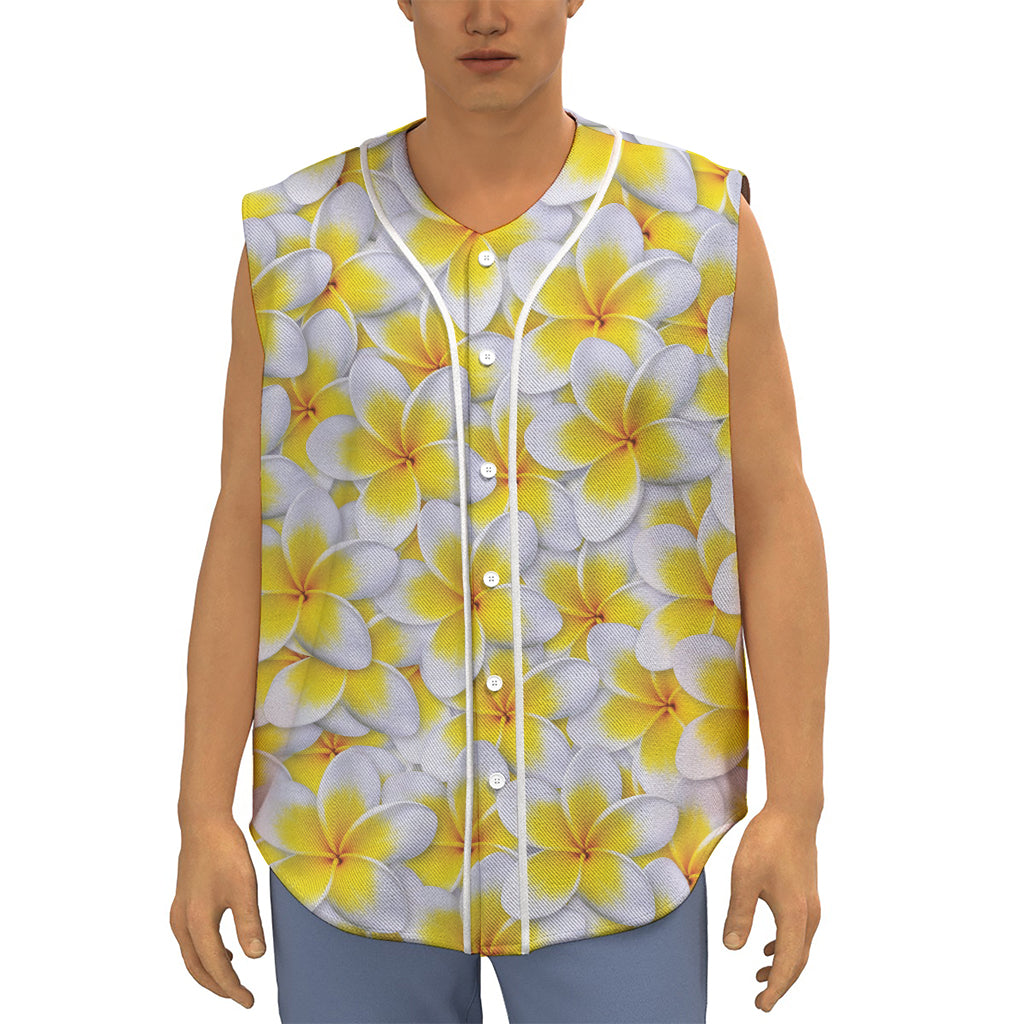 Frangipani Flower Print Sleeveless Baseball Jersey