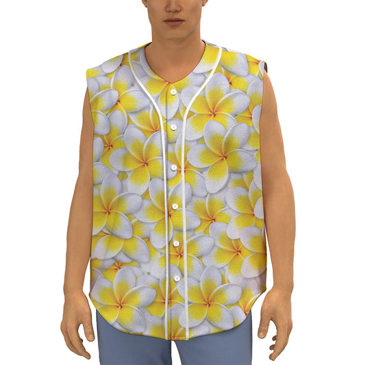 Frangipani Flower Print Sleeveless Baseball Jersey