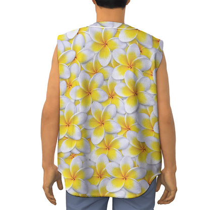 Frangipani Flower Print Sleeveless Baseball Jersey