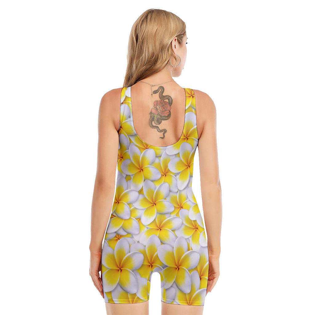 Frangipani Flower Print Sleeveless One Piece Swimsuit