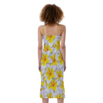 Frangipani Flower Print Slim Fit Midi Cami Dress