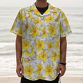 Frangipani Flower Print Textured Short Sleeve Shirt