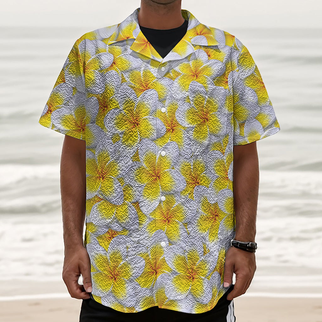 Frangipani Flower Print Textured Short Sleeve Shirt