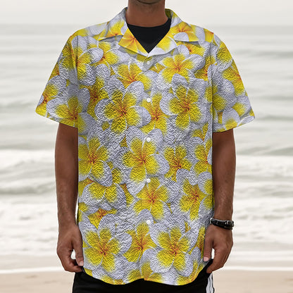 Frangipani Flower Print Textured Short Sleeve Shirt