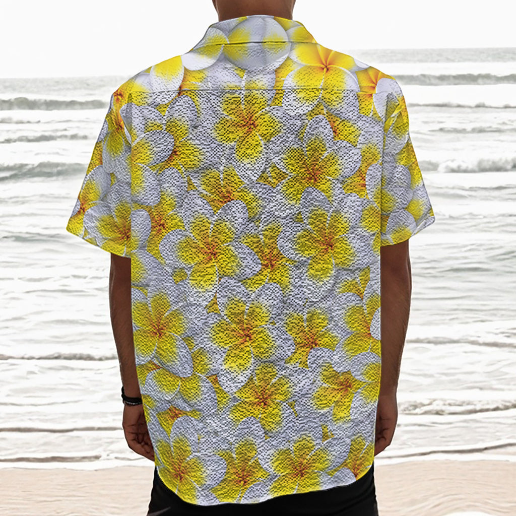 Frangipani Flower Print Textured Short Sleeve Shirt