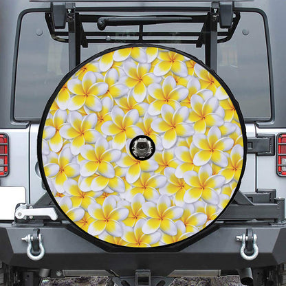 Frangipani Flower Print Tire Cover With Camera Hole