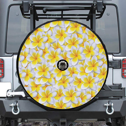 Frangipani Flower Print Tire Cover With Camera Hole