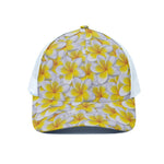 Frangipani Flower Print White Mesh Trucker Cap