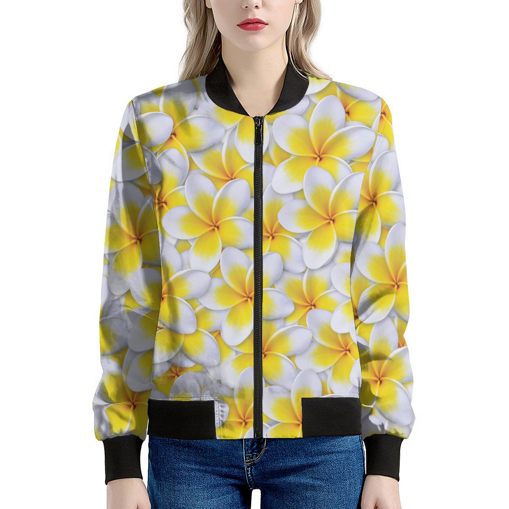 Frangipani Flower Print Women's Bomber Jacket