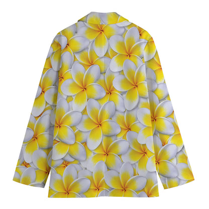 Frangipani Flower Print Women's Cotton Blazer