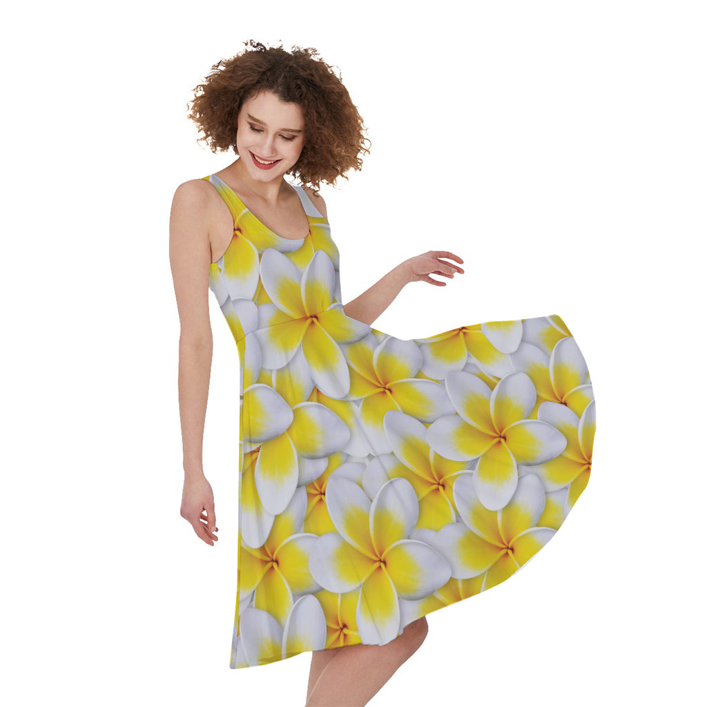 Frangipani Flower Print Women's Sleeveless Dress