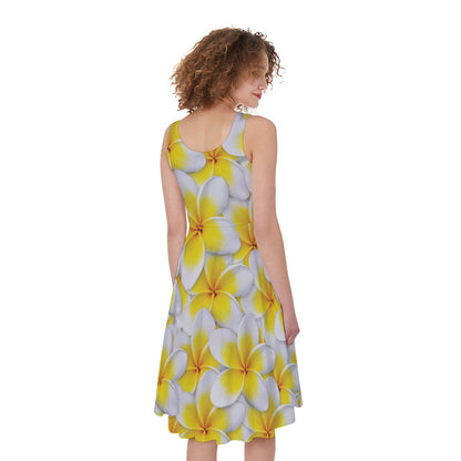 Frangipani Flower Print Women's Sleeveless Dress