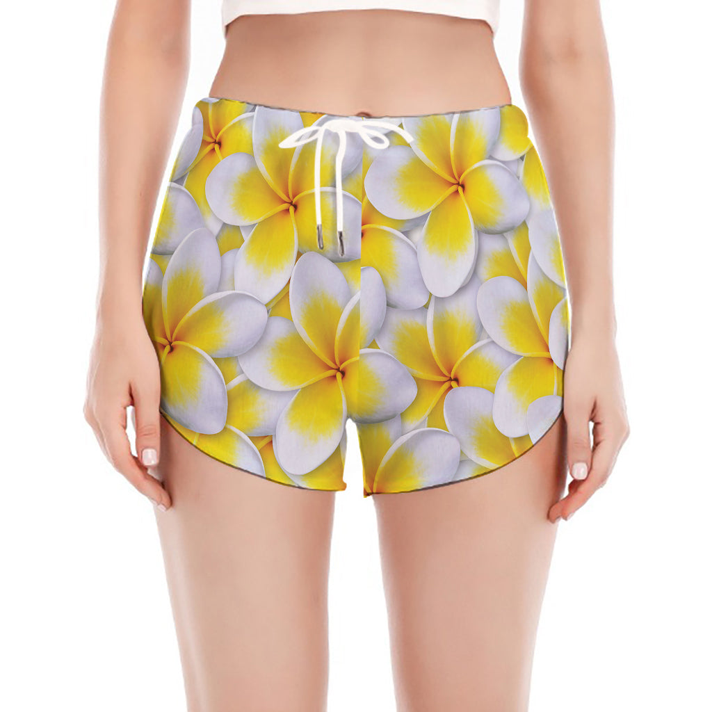 Frangipani Flower Print Women's Split Running Shorts