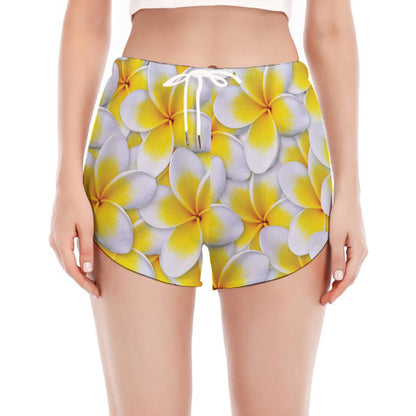 Frangipani Flower Print Women's Split Running Shorts