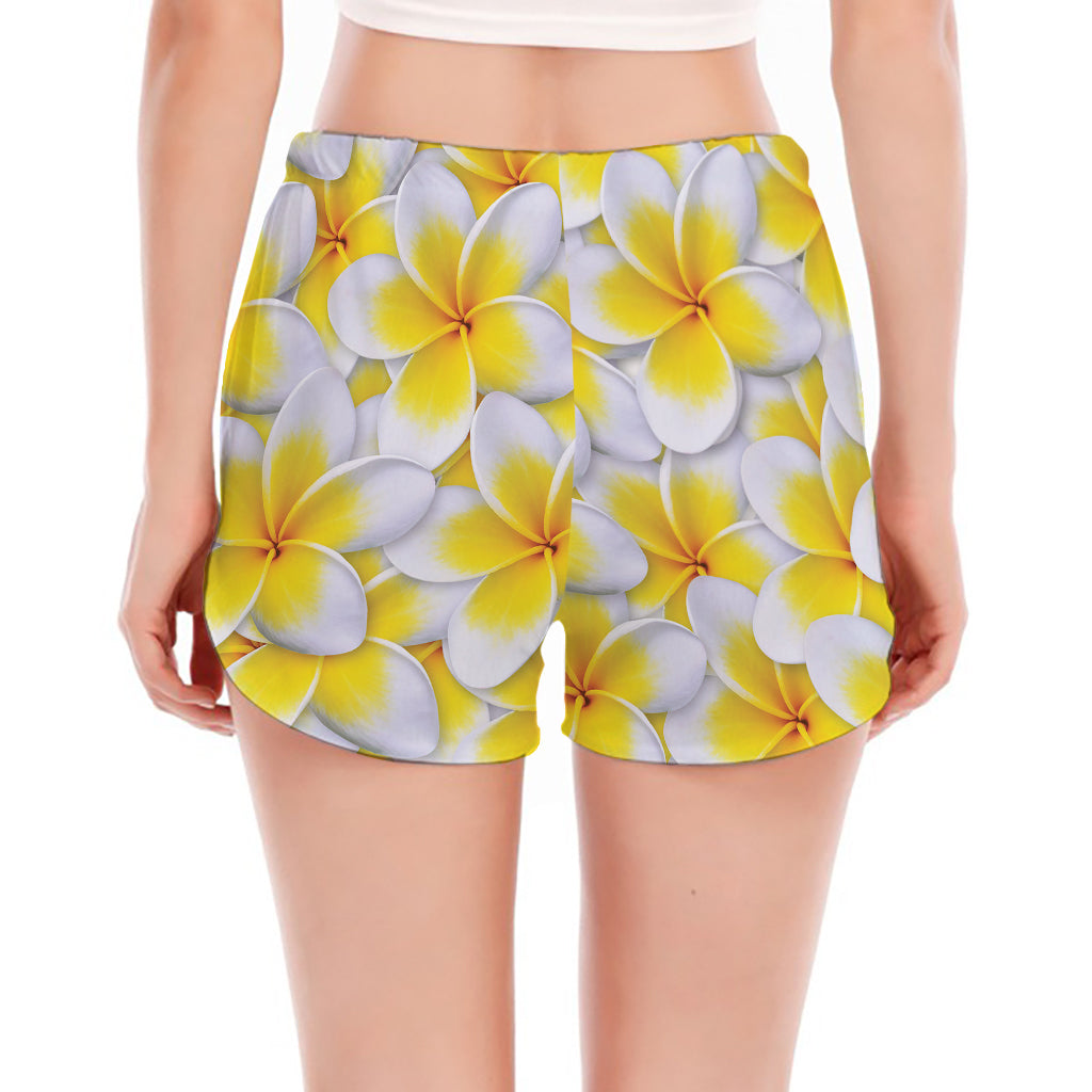 Frangipani Flower Print Women's Split Running Shorts
