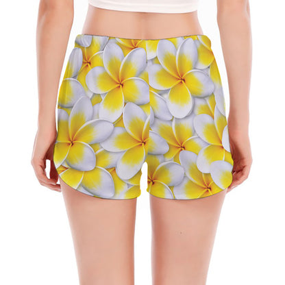 Frangipani Flower Print Women's Split Running Shorts