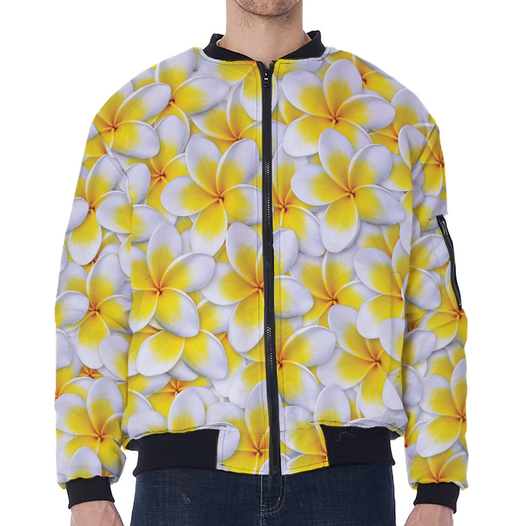 Frangipani Flower Print Zip Sleeve Bomber Jacket