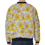 Frangipani Flower Print Zip Sleeve Bomber Jacket