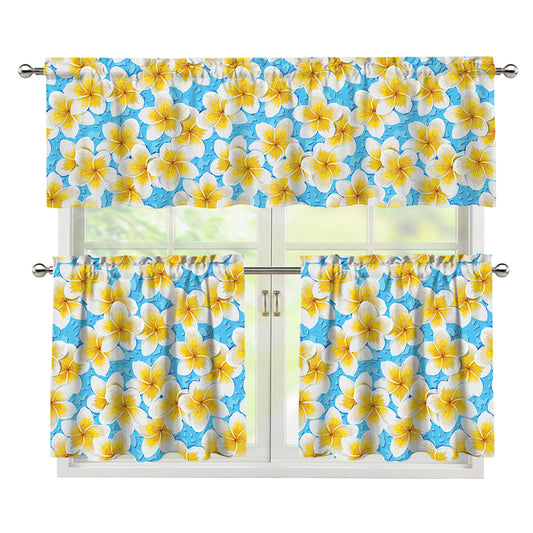 Frangipani On The Water Pattern Print 3 Piece Kitchen Curtains