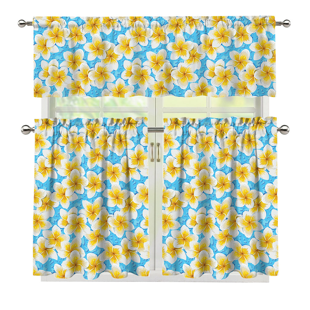 Frangipani On The Water Pattern Print 3 Piece Kitchen Curtains