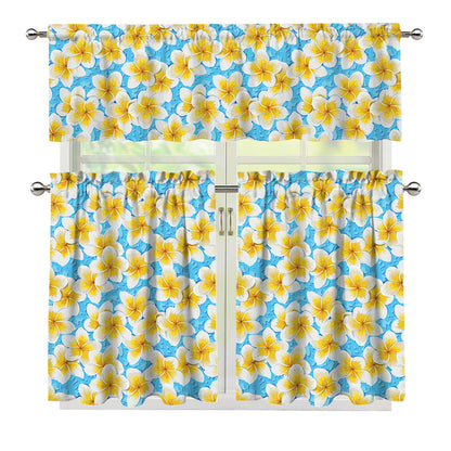 Frangipani On The Water Pattern Print 3 Piece Kitchen Curtains