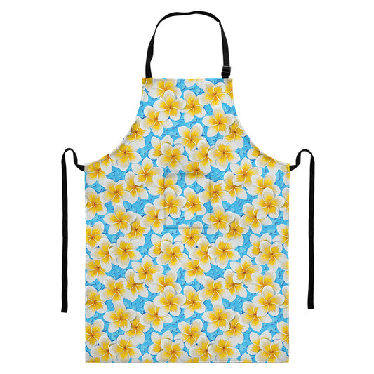 Frangipani On The Water Pattern Print Bib Apron With Pocket