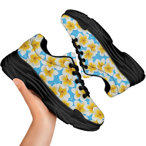 Frangipani On The Water Pattern Print Black Chunky Shoes