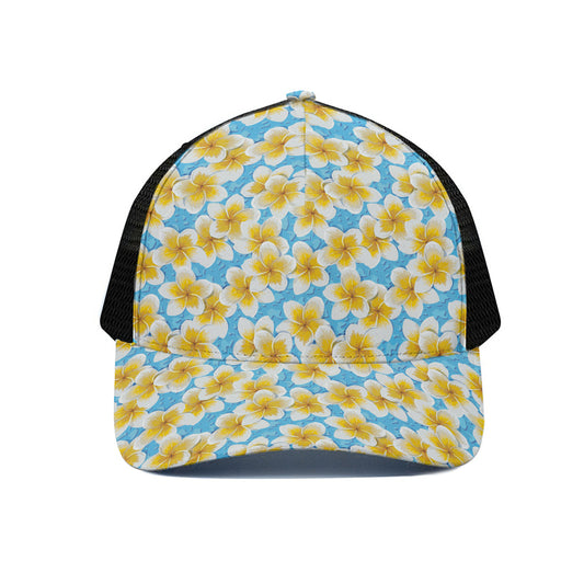 Frangipani On The Water Pattern Print Black Mesh Trucker Cap