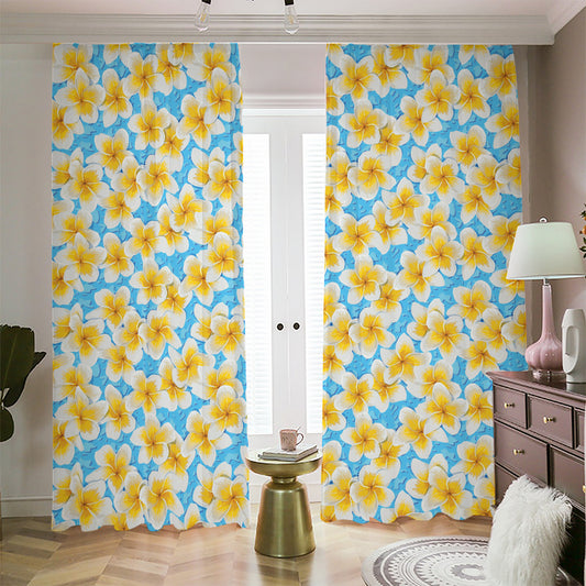 Frangipani On The Water Pattern Print Blackout Pencil Pleat Curtains