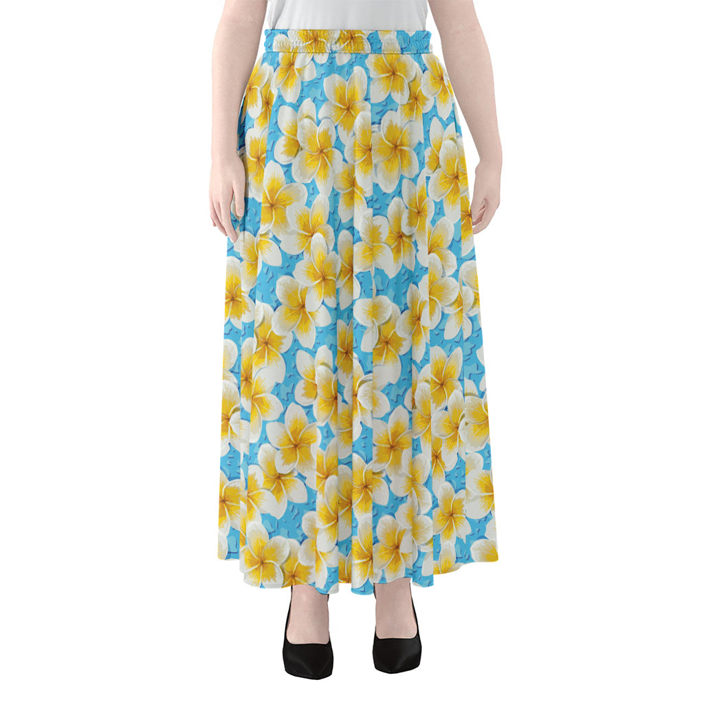 Frangipani On The Water Pattern Print Chiffon Maxi Skirt