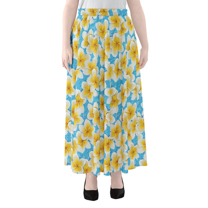 Frangipani On The Water Pattern Print Chiffon Maxi Skirt