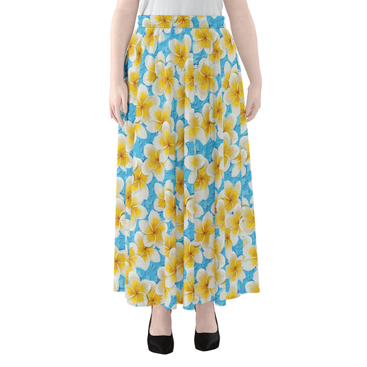 Frangipani On The Water Pattern Print Chiffon Maxi Skirt