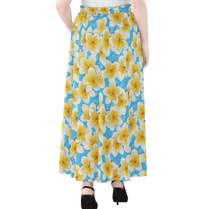 Frangipani On The Water Pattern Print Chiffon Maxi Skirt