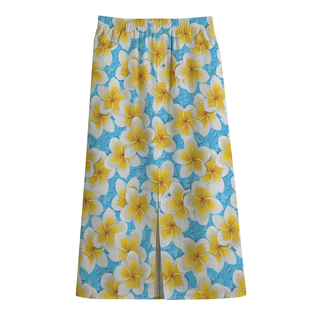 Frangipani On The Water Pattern Print Cotton Front Slit Maxi Skirt