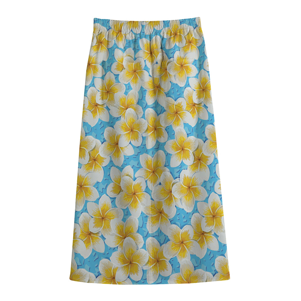 Frangipani On The Water Pattern Print Cotton Front Slit Maxi Skirt