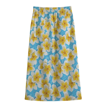 Frangipani On The Water Pattern Print Cotton Front Slit Maxi Skirt