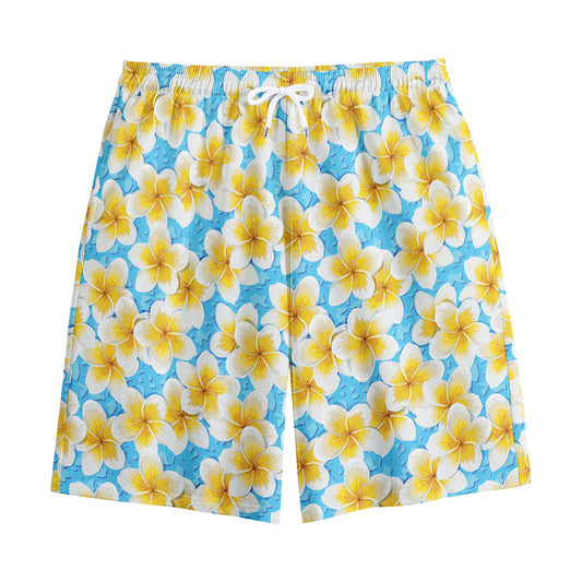 Frangipani On The Water Pattern Print Cotton Shorts