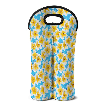 Frangipani On The Water Pattern Print Double Neoprene Wine Tote