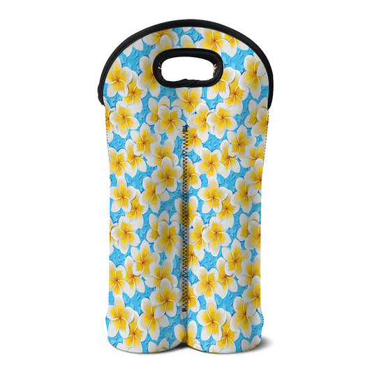 Frangipani On The Water Pattern Print Double Neoprene Wine Tote