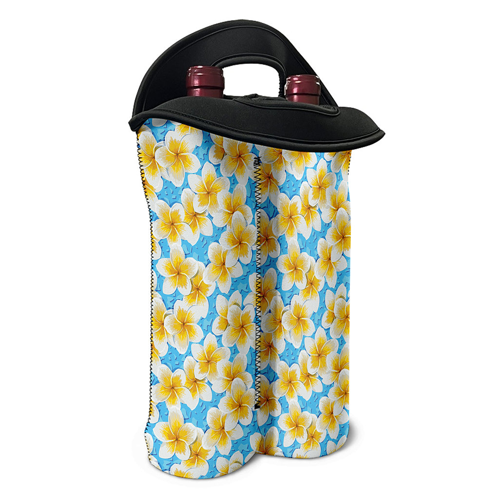 Frangipani On The Water Pattern Print Double Neoprene Wine Tote