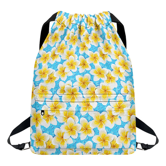 Frangipani On The Water Pattern Print Drawstring Backpack