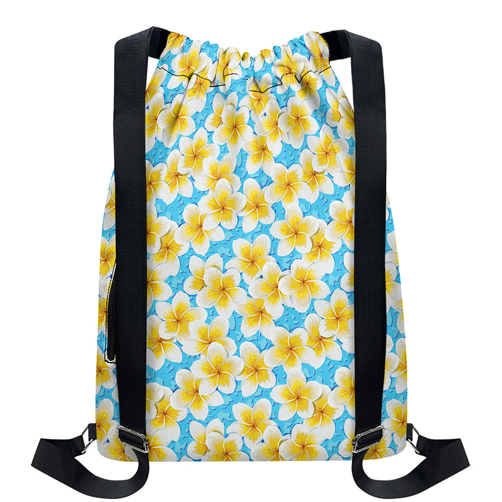 Frangipani On The Water Pattern Print Drawstring Backpack