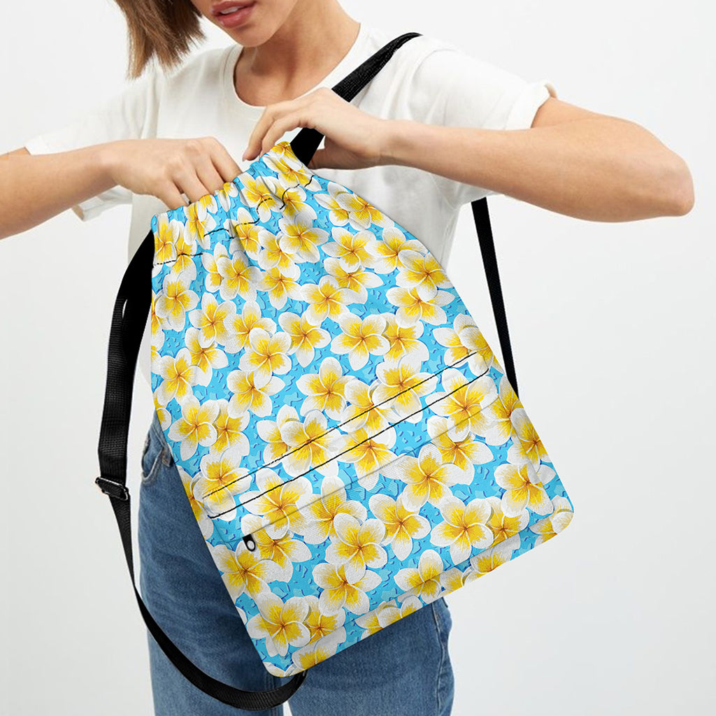 Frangipani On The Water Pattern Print Drawstring Backpack