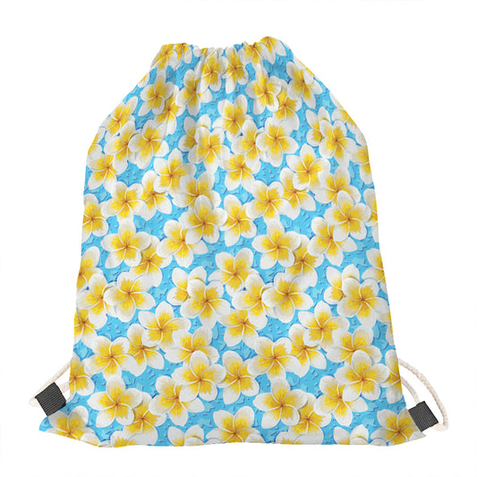 Frangipani On The Water Pattern Print Drawstring Bag