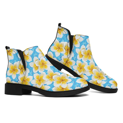 Frangipani On The Water Pattern Print Flat Ankle Boots
