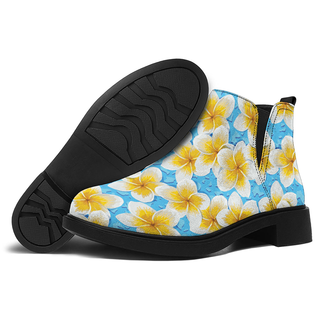 Frangipani On The Water Pattern Print Flat Ankle Boots