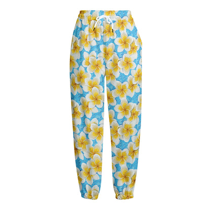 Frangipani On The Water Pattern Print Fleece Lined Knit Pants