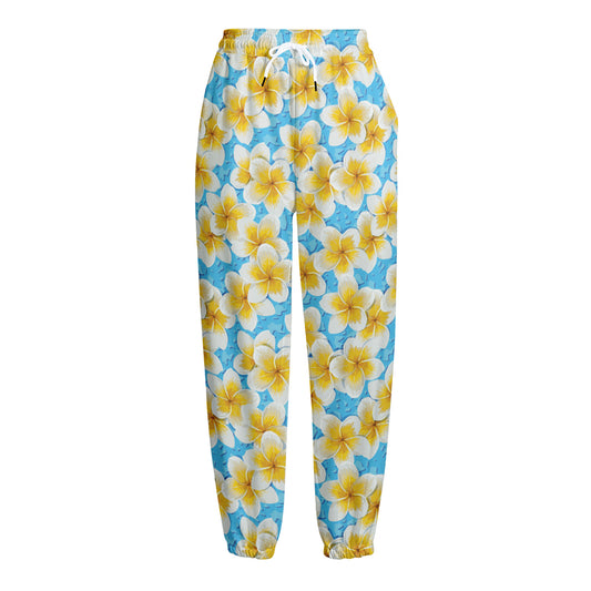 Frangipani On The Water Pattern Print Fleece Lined Knit Pants